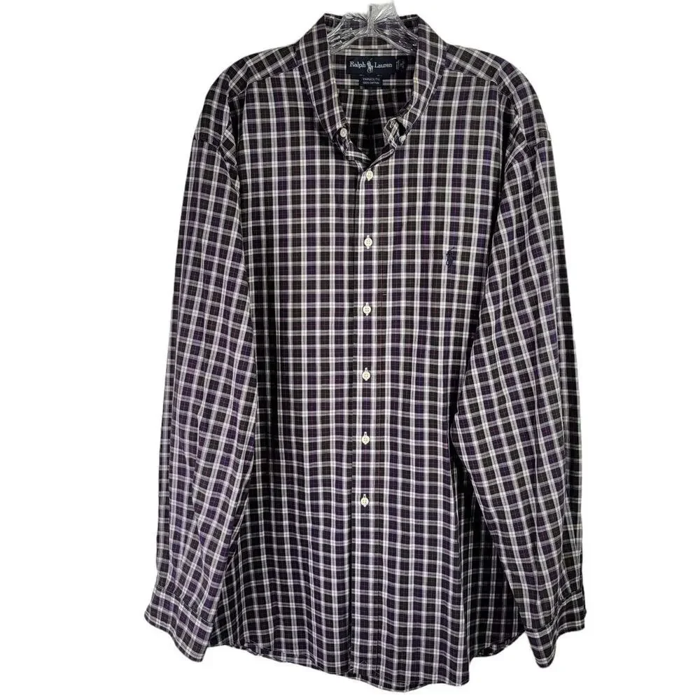 Polo Ralph Lauren Oxford Shirt Men's XXL 18 Tartan Plaid Yarmouth Button Down